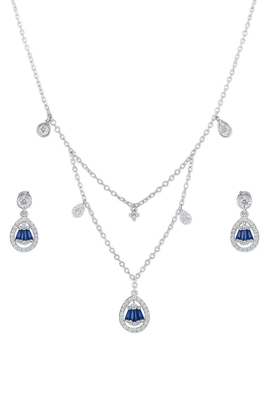 Modern Sapphire Silver Pendant Set