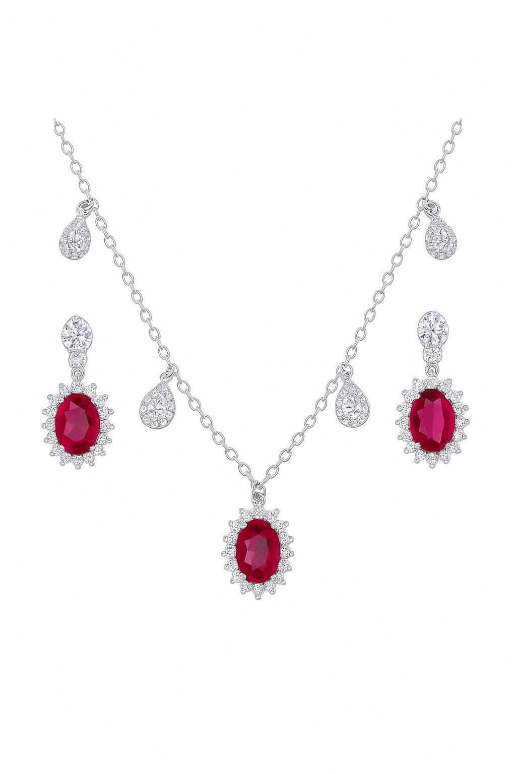 Timeless Ruby Silver Pendant Set