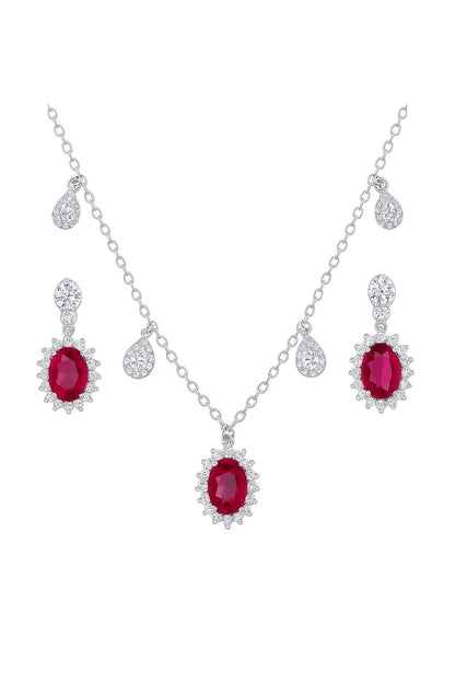 Timeless Ruby Silver Pendant Set
