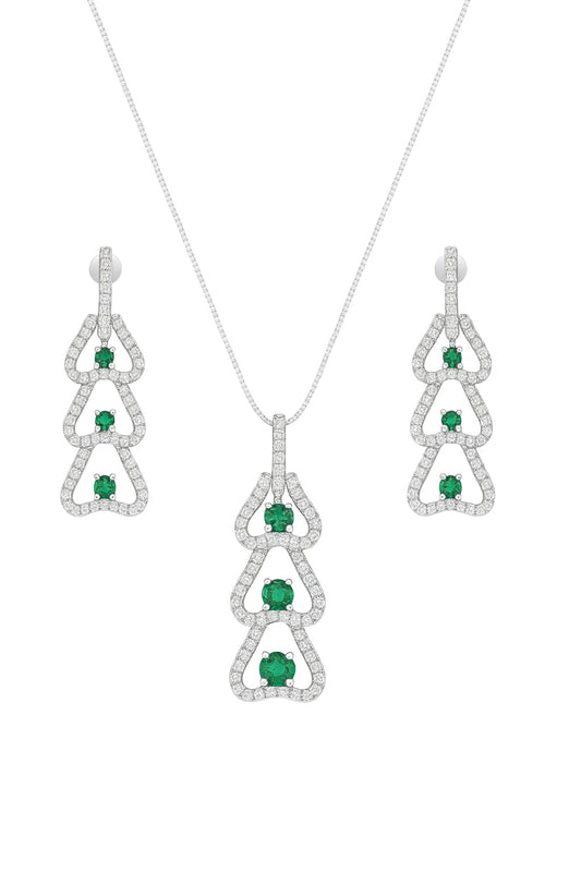 Mystic Emerald And Diamond Silver Pendant Set