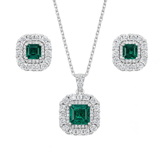 Forever Emerald And Diamond Silver Pendant Set