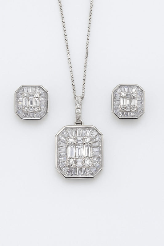 Classic Diamond Silver Pendant Set