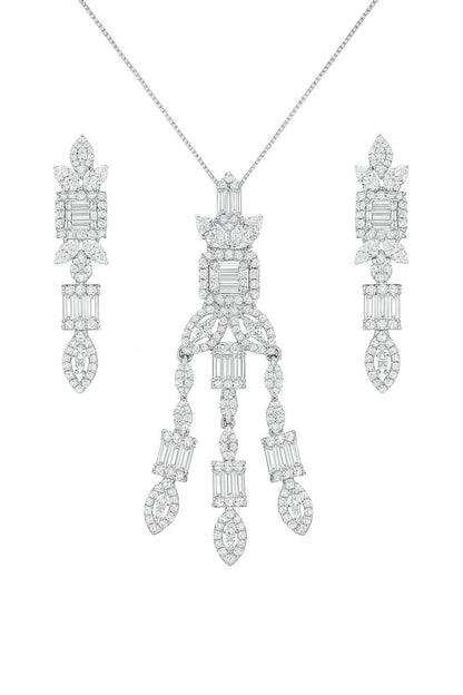 Luxe Diamond Silver Pendant Set