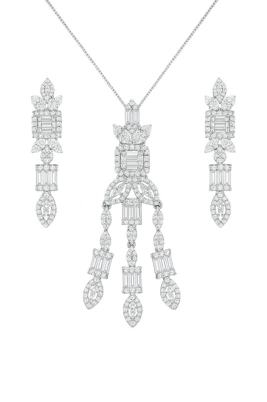 Luxe Diamond Silver Pendant Set