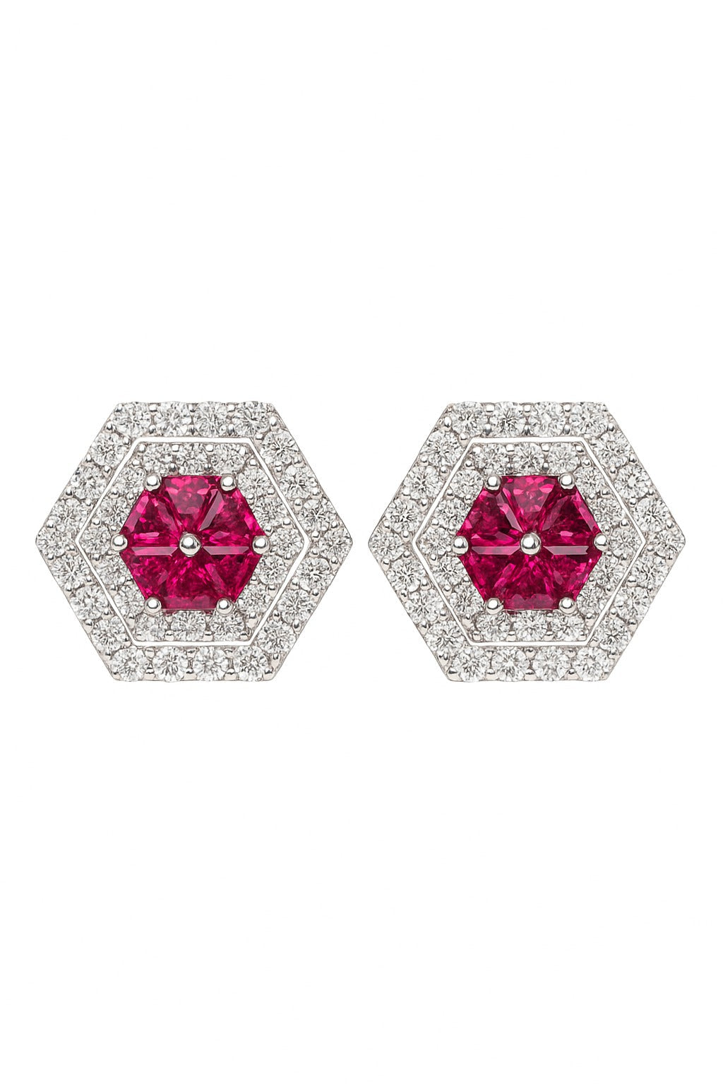 LUXE RUBY AND DIAMOND STUDS SILVER EARRINGS