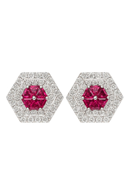 LUXE RUBY AND DIAMOND STUDS SILVER EARRINGS