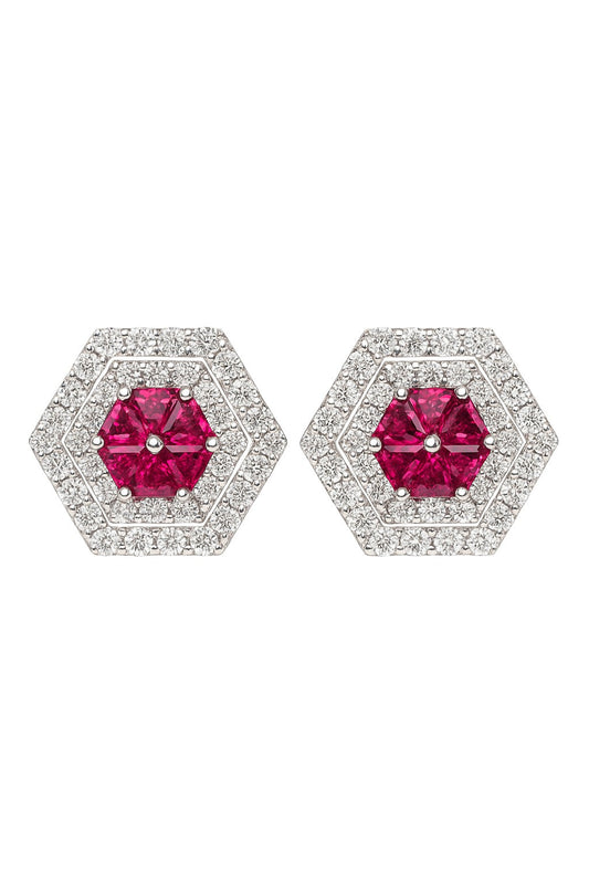 LUXE RUBY AND DIAMOND STUDS SILVER EARRINGS