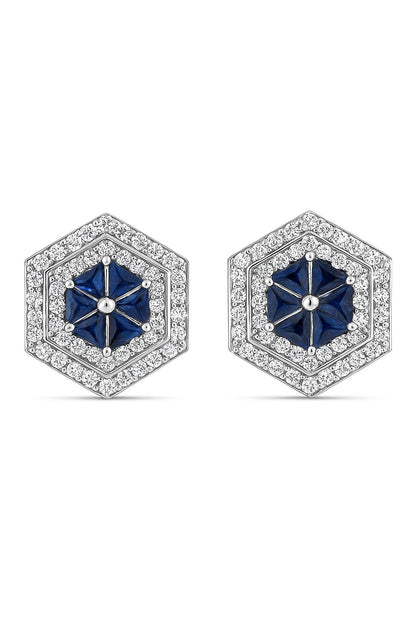 LUXE SAPPHIRE AND DIAMOND STUDS SILVER EARRINGS