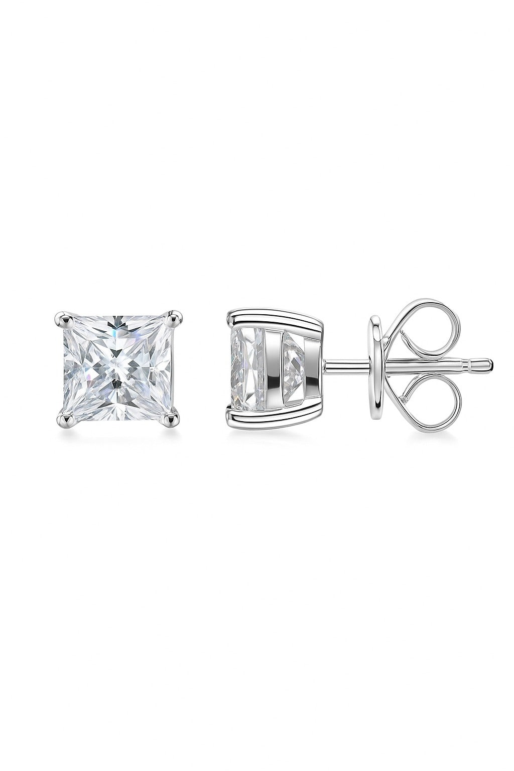 CLASSIC PRINCESS SOLITAIRE STUDS SILVER EARRINGS