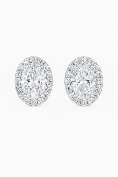 CLASSIC OVAL SOLITAIRE STUDS SILVER EARRINGS