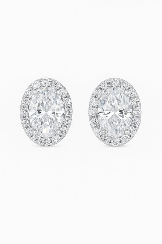CLASSIC OVAL SOLITAIRE STUDS SILVER EARRINGS