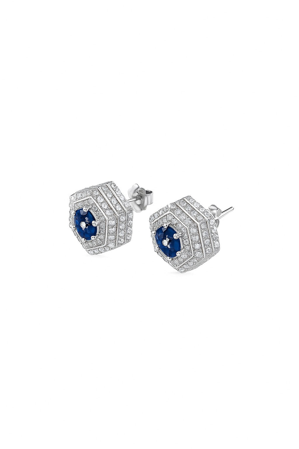 LUXE SAPPHIRE AND DIAMOND STUDS SILVER EARRINGS
