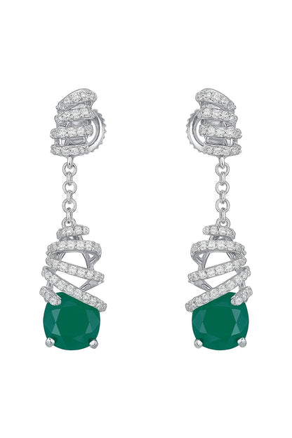 DELICATE SPARK EMERALD AND DIAMOND SILVER EARRINGS