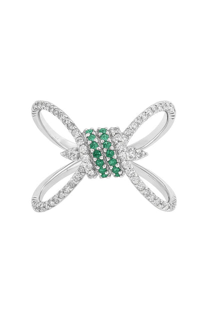 Chic Emerald Diaomond Silver Ring