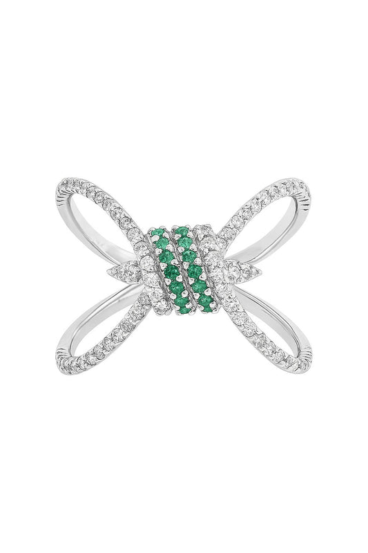 Chic Emerald Diaomond Silver Ring