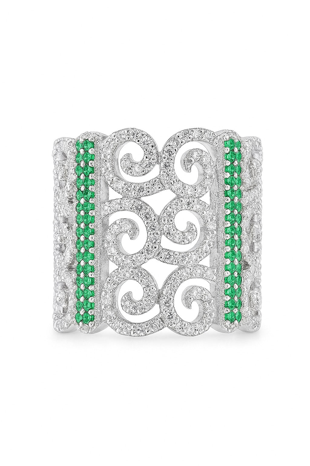 Majestic Emerald Bloom Silver Ring