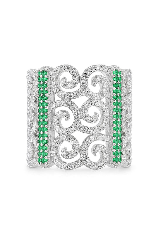 Majestic Emerald Bloom Silver Ring