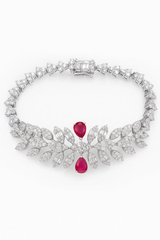 Royal Ruby And Diamond Silver Bracelet