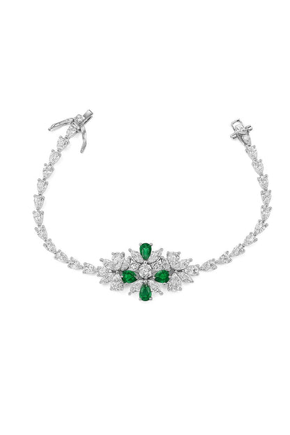 Regal Emerald And Diamond Silver Bracelet