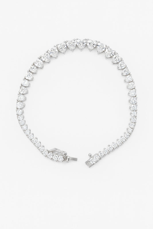 Elegant Heart Tennish Silver Bracelet
