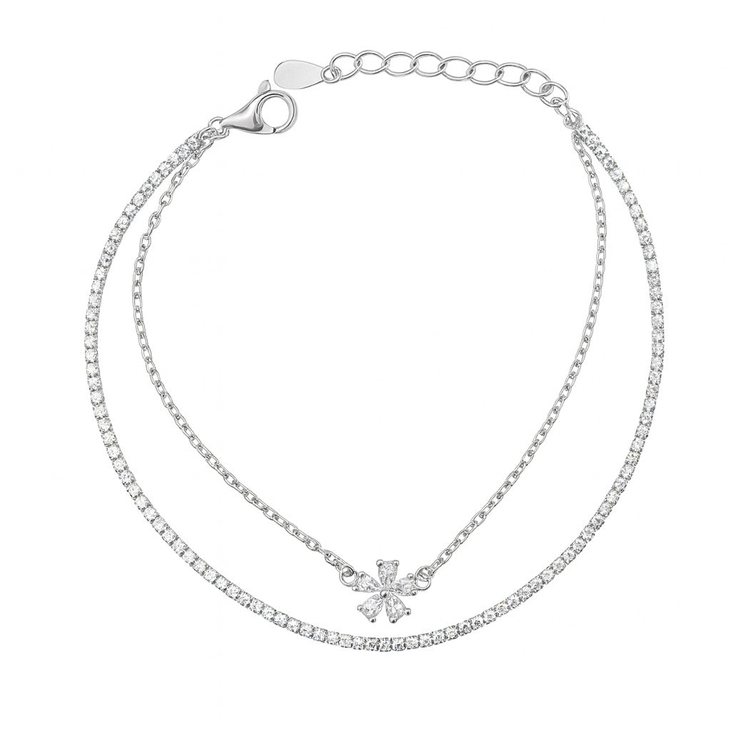 Minimal Diamond Double Silver Bracelet