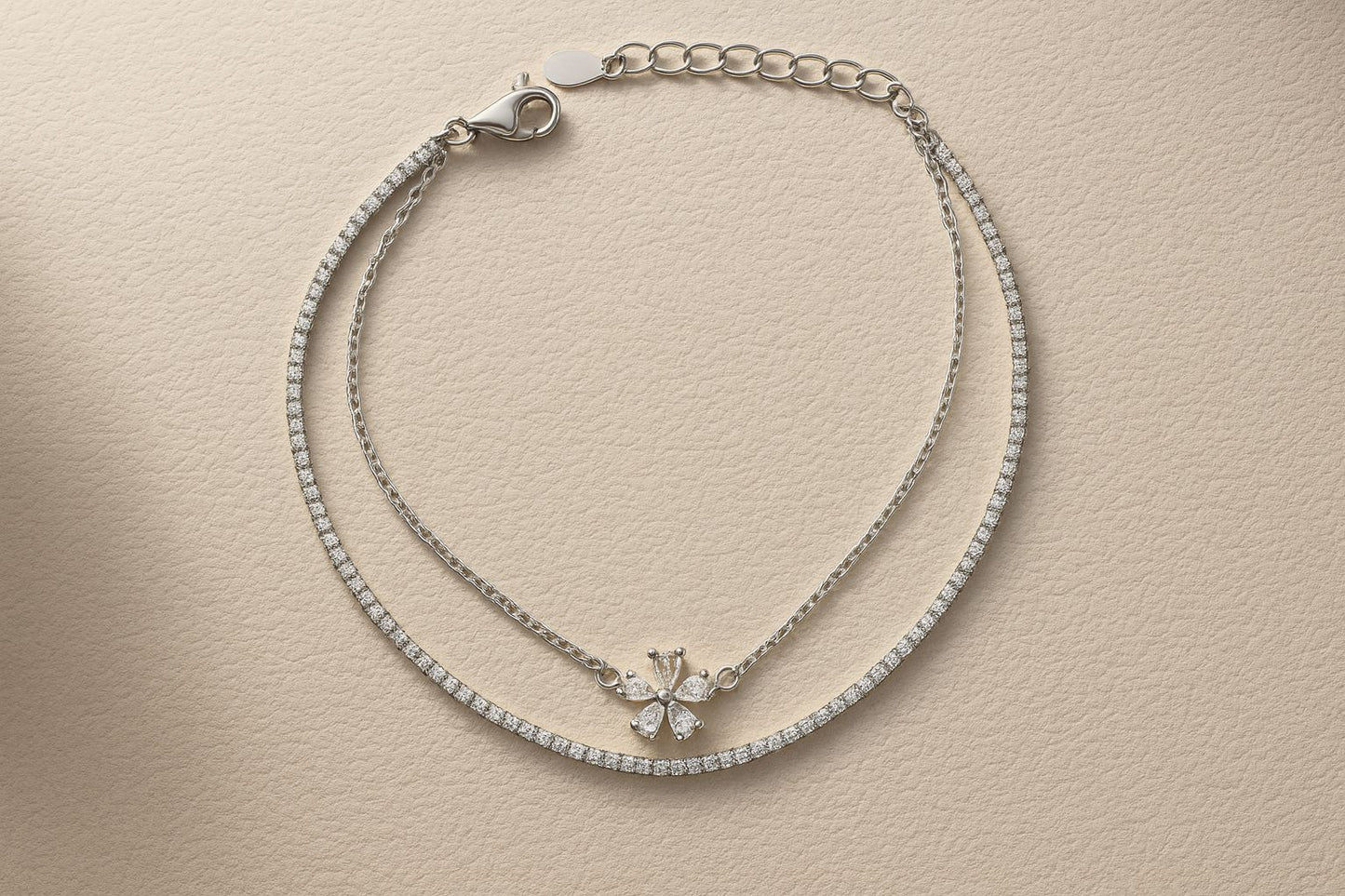 Minimal Diamond Double Silver Bracelet