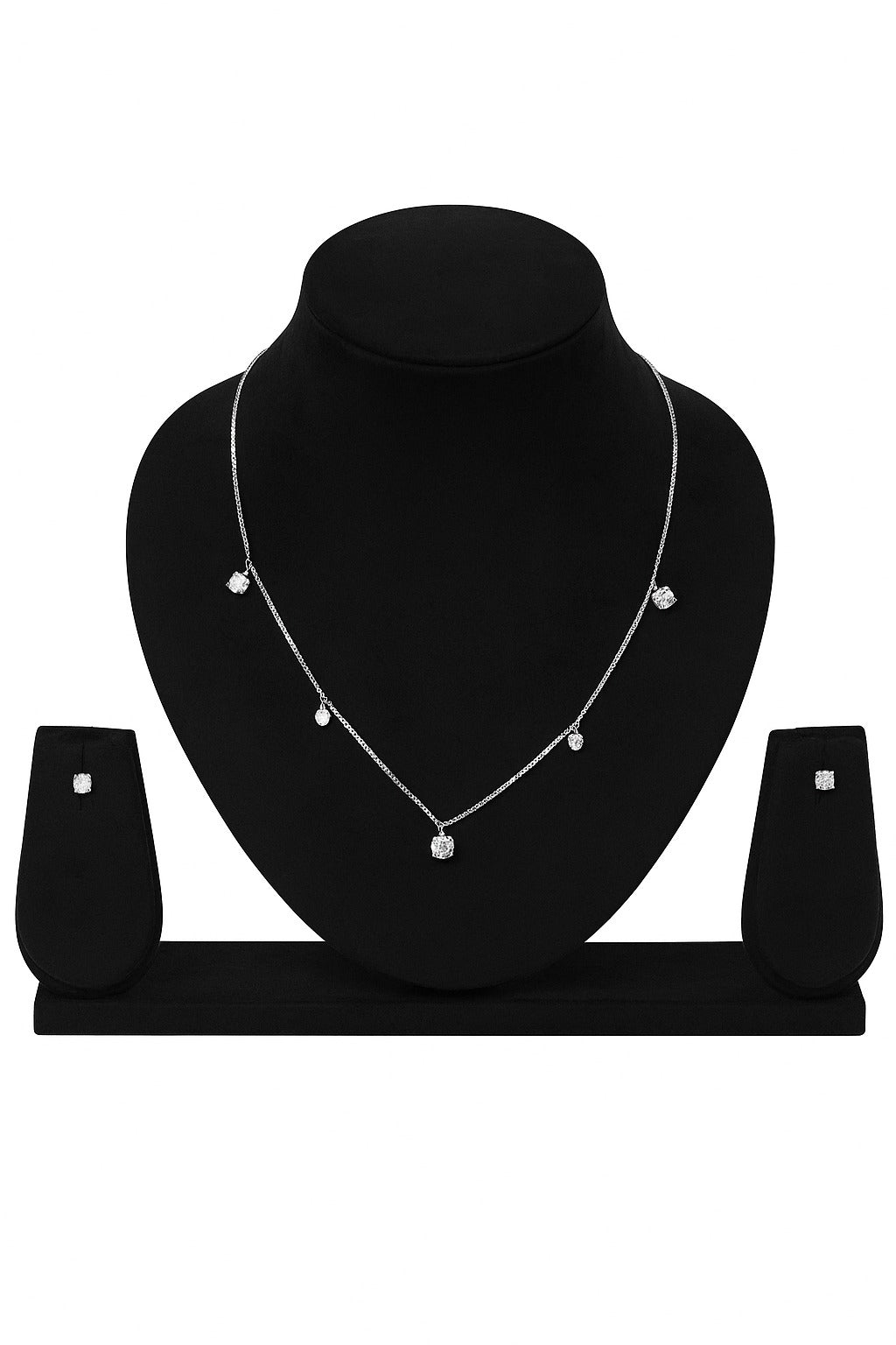Minimal Diamond Silver Necklace Set
