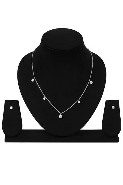 Minimal Diamond Silver Necklace Set