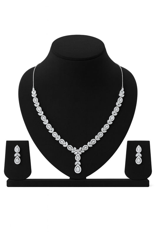 Regal Diamond Silver Necklace Set