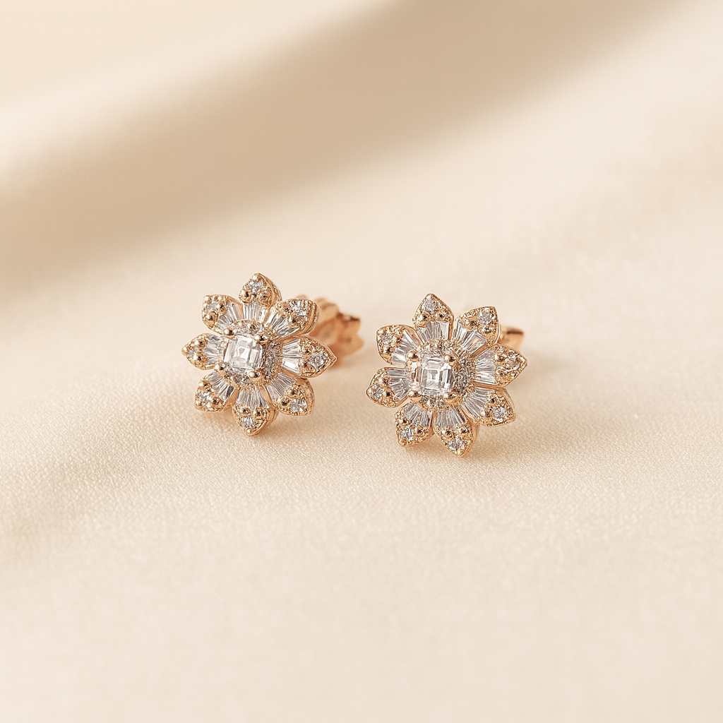 Chic Diamond Rosegold Studs Silver Earrings