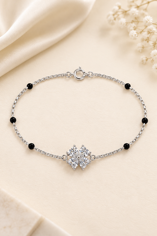 Heart Bloom Silver Mangalsutra Bracelet