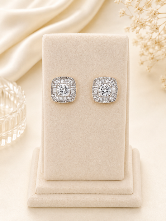 Radiant Baguette Halo Studs
