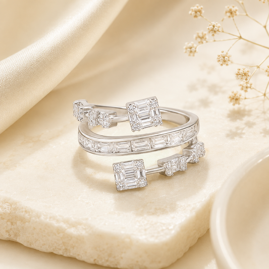Silver Baguette Diamond Spiral Ring