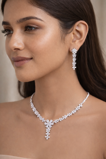 Opulent Grace Silver Necklace Set